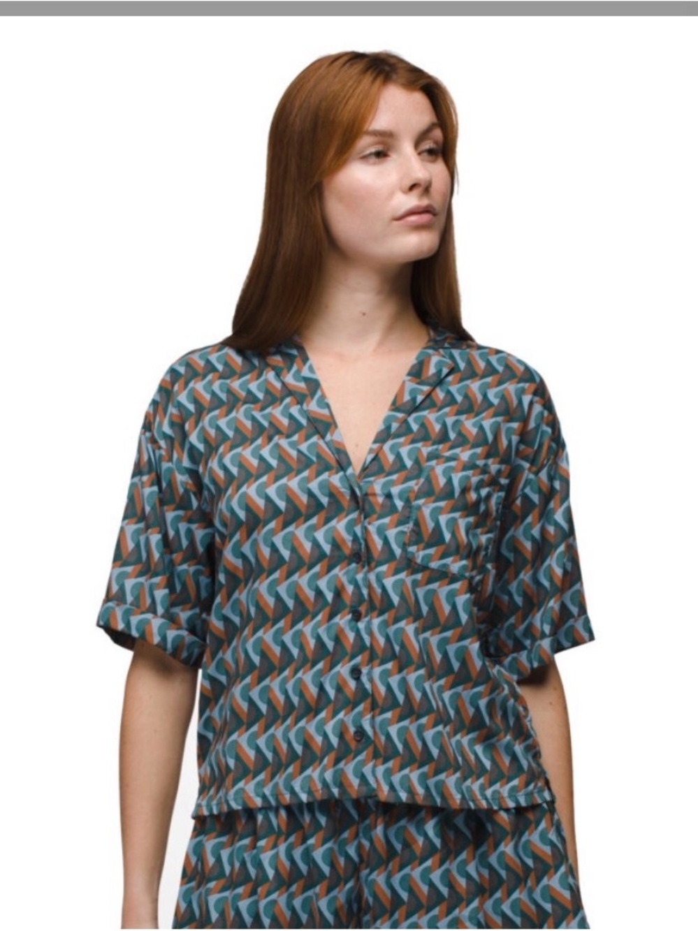 prAna Iguala Top Retro Geo Print Button Front Shirt Womens Large Boho